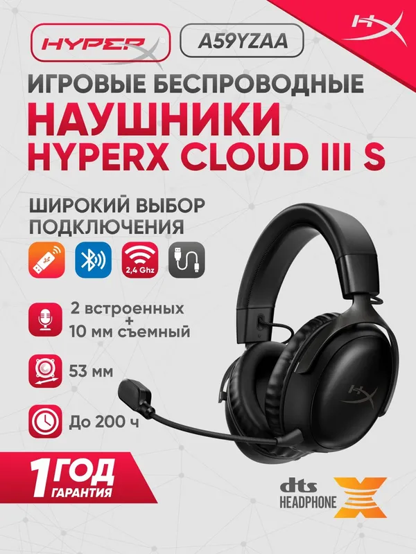 Беспроводные наушники HyperX Cloud III S Wireless (игровые), черные
