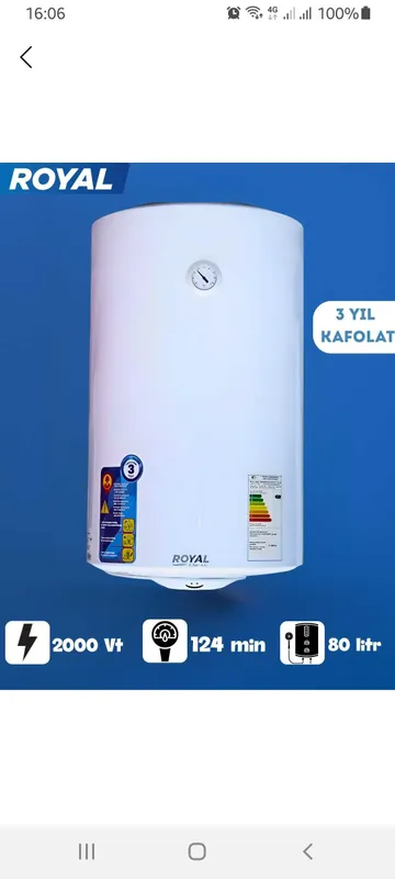 Royal 80 litrli, 1,2 kVt energiya tejaydigan qozon