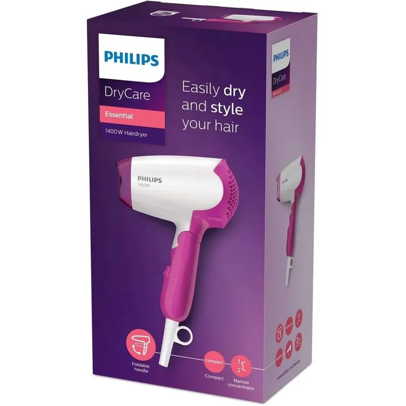 Фен для волос Philips BHD003/00, мощность 1400 Вт, складная ручка, 2 с 2