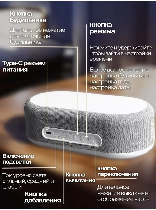 Электронные настольные часы, беспроводная зарядка,подсветка,термометр — фото 2