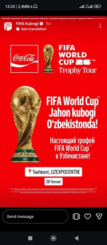 Futbol Bilet bor jahon chempionati kubogi Toshkentga kelmoqda