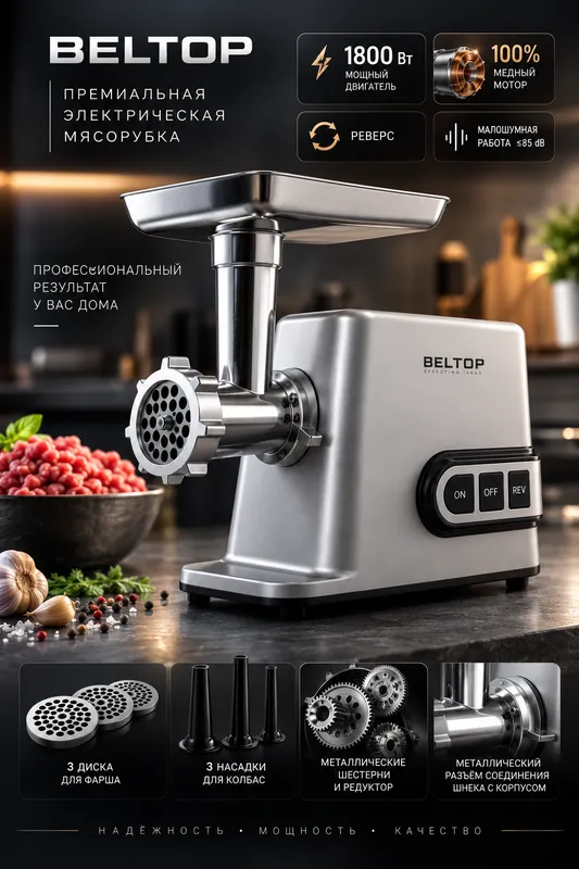 BELTOP go‘sht maydalagich, quvvati 1800 Vt, 3 kg/min 1