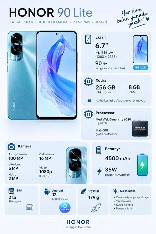 HONOR 90 Lite, серебристый, 256 ГБ, 8 ГБ ОЗУ 2