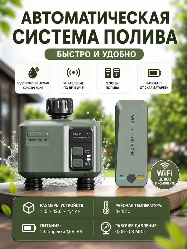 Умный таймер полива с Wi-Fi &RF-433 управлением, программатор орошения