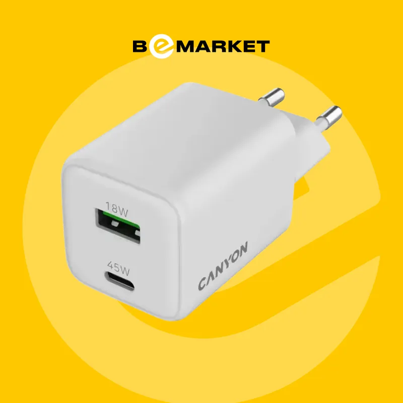Сетевое зарядное устройство CANYON CU45AC GaN 45W 2 Сетевое зарядное устройство CANYON CU45AC GaN 45W 2