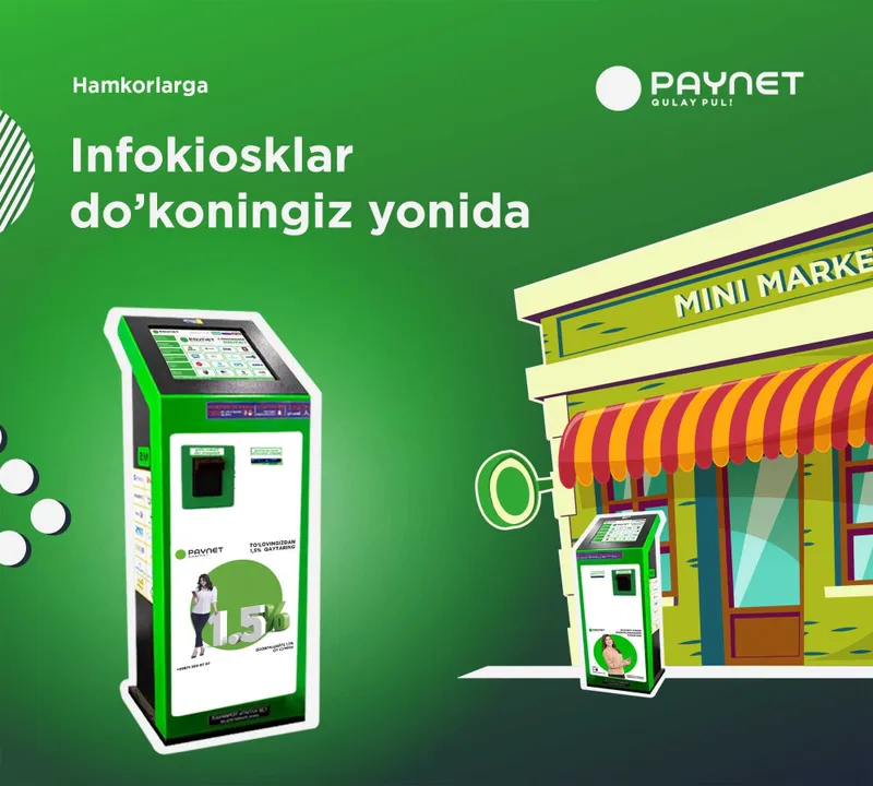 To‘lov, Terminal, Bankomat va Paynet Kiosk bir joyda To‘lov, Terminal, Bankomat va Paynet Kiosk bir joyda