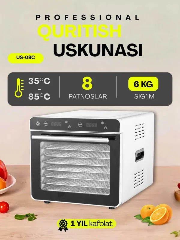 Сушилка для овощей и фруктов Uskunalar.uz US-8/Дегидратор с 8 под дона