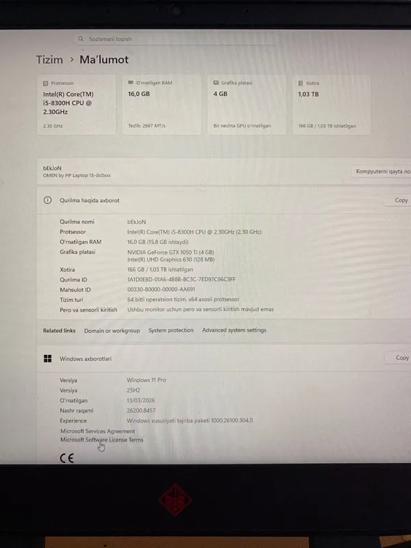 HP OMEN 15 Gaming / i5-8300H / 16GB RAM / GTX 1050 Ti — фото 1