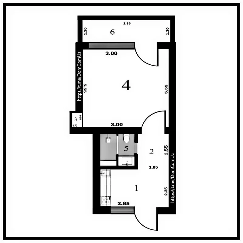 1-комнатная квартира (переделана в 2-комнатную), Учтепинский район, 22 квартал 8