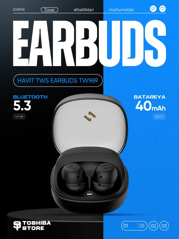 Наушники HAVIT TWS Earbuds TW969 Black 1 Наушники HAVIT TWS Earbuds TW969 Black 1