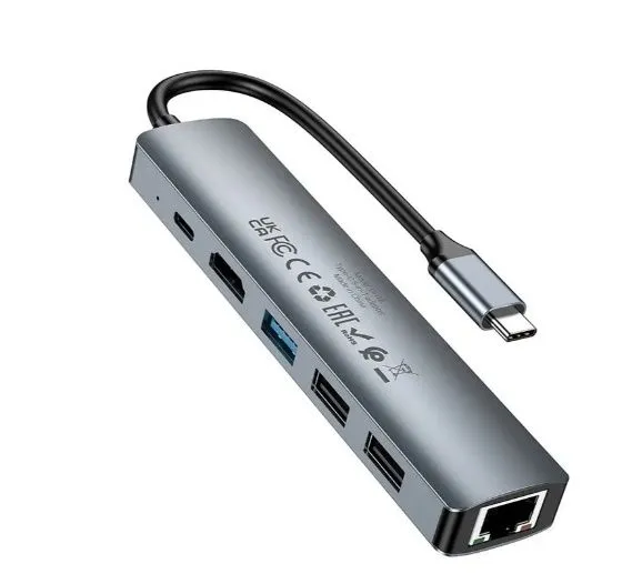 Borofone HUB DH16 |Type-C - HDMI+PD+USB3.0+USB2.02+RJ45. Есть доставка — фото 1