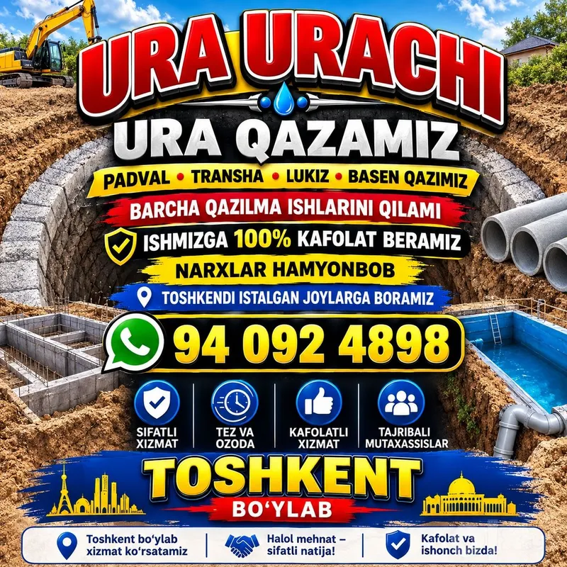 o'ra urachi qazilma ishlarini qilami toshkedi buylap 3 o'ra urachi qazilma ishlarini qilami toshkedi buylap 3