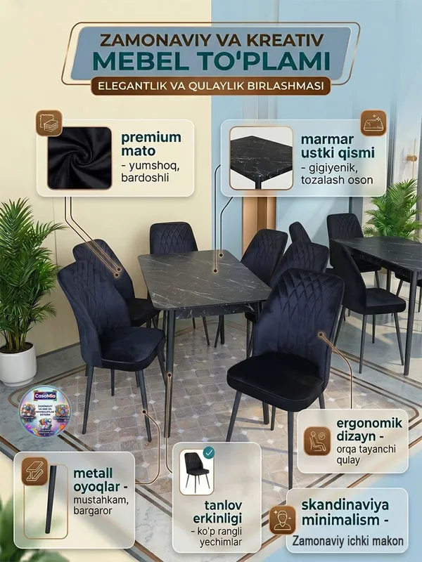 Mebel stol stul oshxona uchun 6 talik — фото 3 Mebel stol stul oshxona uchun 6 talik — фото 3