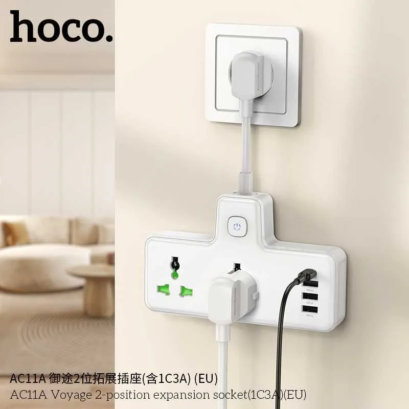 Hoco AC11A Voyage Сетевой фильтр 2 розетками и USB-портами PD17W (EU) — фото 2