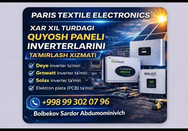 Xar xil turdagi Quyosh paneli inverterlarni tamirlash xizmati .. Xar xil turdagi Quyosh paneli inverterlarni tamirlash xizmati ..