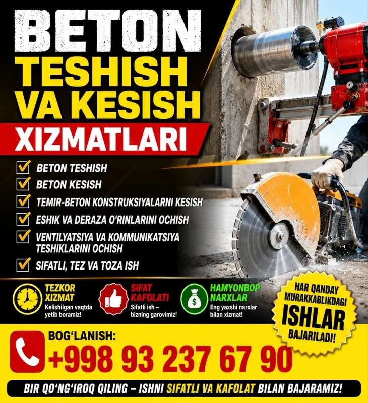 Beton teshish kesish xizmatllari.eng arzonimiz