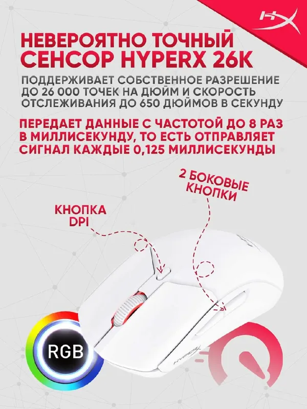 Игровая беспроводная мышка HyperX Pulsefire Haste 2 Wireless с RGB-подсветкой, 26000 DPI — фото 1