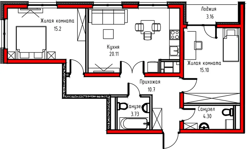 3-комнатная квартира, 71 м², Учтепа 2 3-комнатная квартира, 71 м², Учтепа 2