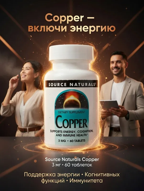 Медь, Copper, Naturals.3 мг.60 таблеток