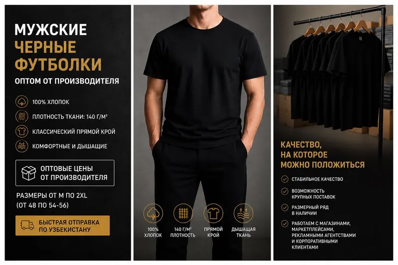 Мужские Черные Футболки Оптом от Производителя 7