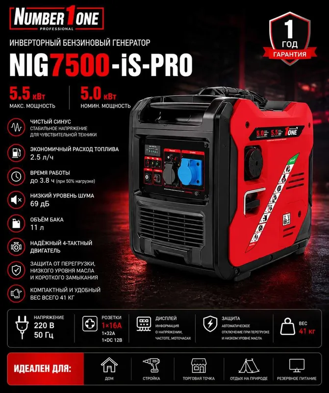 Generator Invertor NIG7500-iS-PRO 5.5 kw Инверторный бензин генератор 1