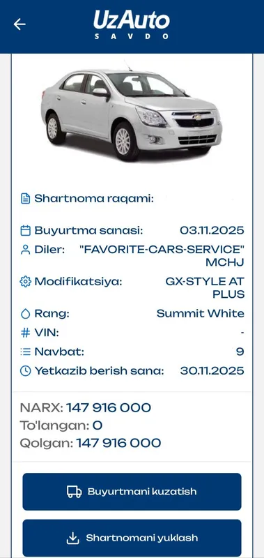 Chevrolet Cobalt oq avtomat salonda turibdi — фото 1