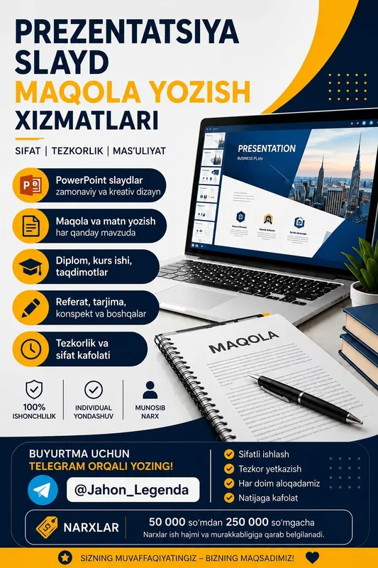 Prezentatsiya slayd va maqola yozish xizmati