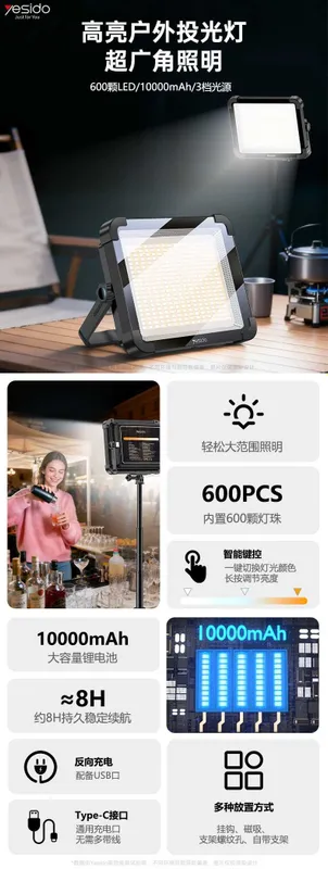 Yesido DH17 LED Светодиодный прожектор с Аккумулятором 10000mAh PD30W — фото 1 Yesido DH17 LED Светодиодный прожектор с Аккумулятором 10000mAh PD30W — фото 1