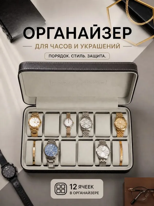Шкатулка для часов и украшений хранение дорожная 1