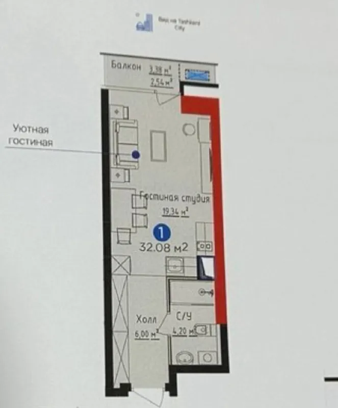 1-комнатная квартира, 32 м², Шайхантахур 5 1-комнатная квартира, 32 м², Шайхантахур 5