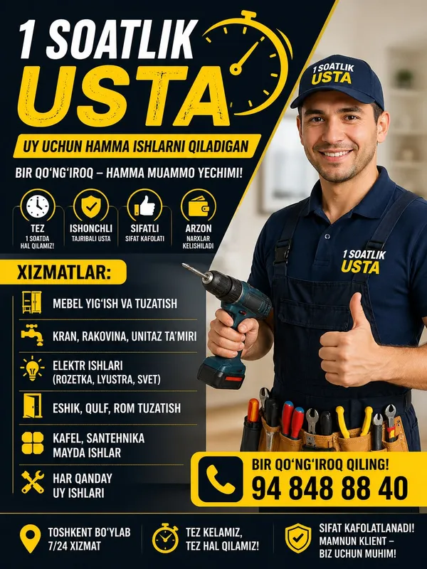 Soatli usta (santexni-elektrik-mebelchi-malyar)