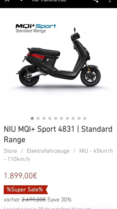 Niu Mqi plus sport 48 В . 42 Ампер — фото 1