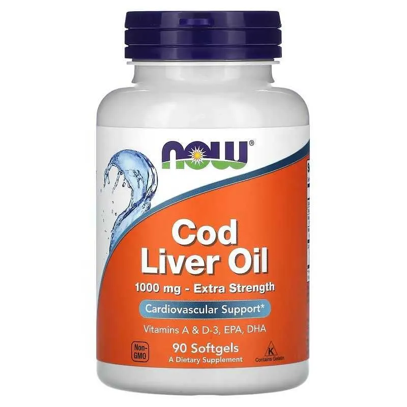 NOW Foods NOW Cod Liver Oil жир печени трески 1000 мг 90 и180 капсул — фото 1