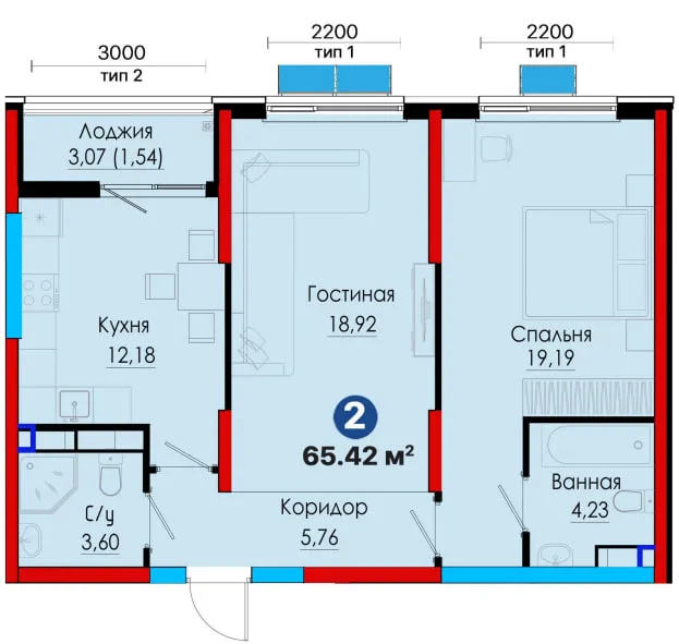 СРОЧНО! ПВ от 179 млн. сум •3-комнатная -65,98м²