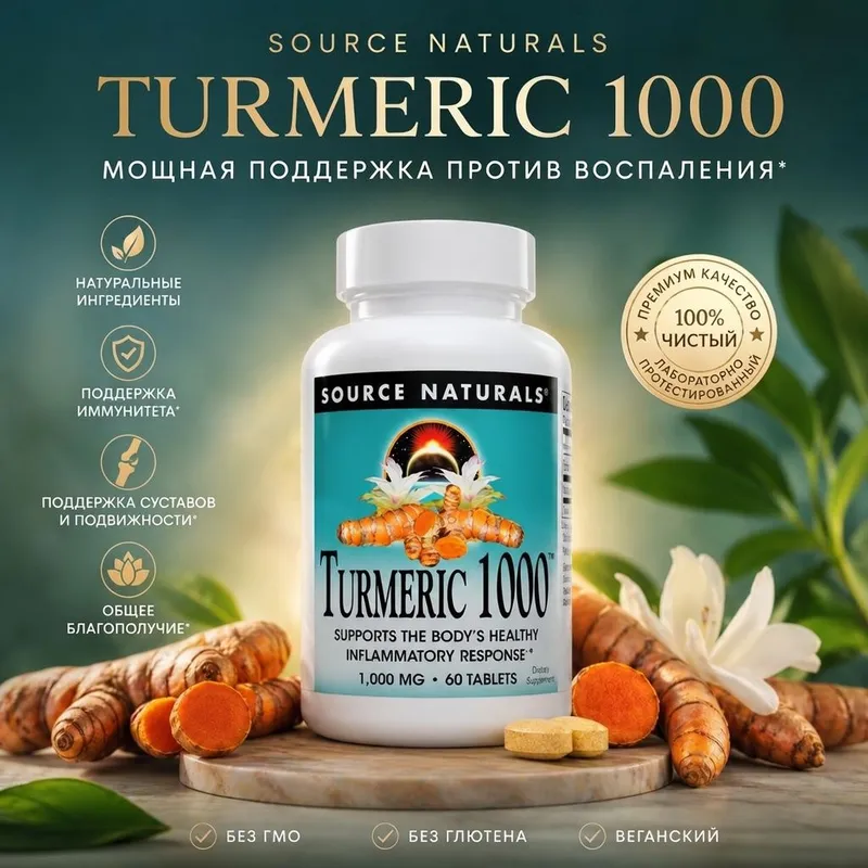 Куркума,Turmeric 1000,Source Naturals мг.60 таблеток