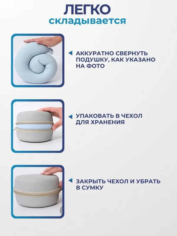 Подушка для путешествий в самолёте в автомобиле на шею с чехлом — фото 2