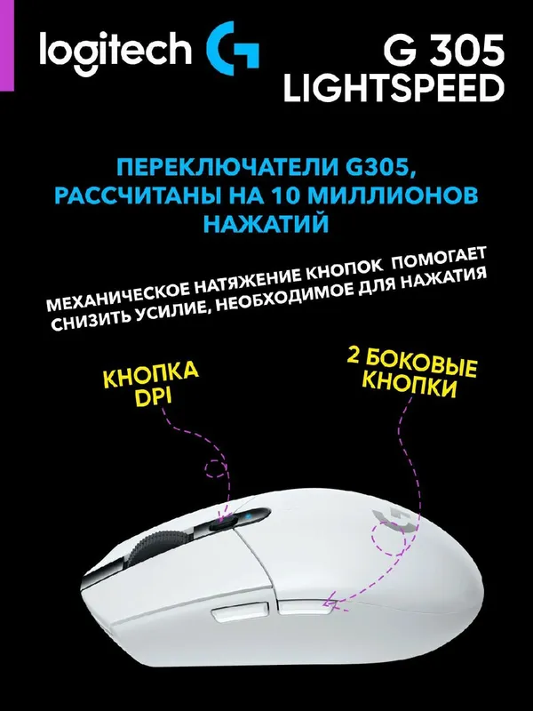 Беспроводная игровая мышь Logitech G305 HERO (LIGHTSPEED), белый — фото 3