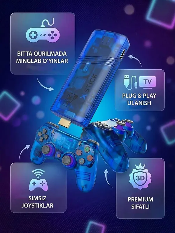 Игровая приставка Game Stick GS5 Mini / 3D PSP o'yinlar / 2 pulta — фото 1