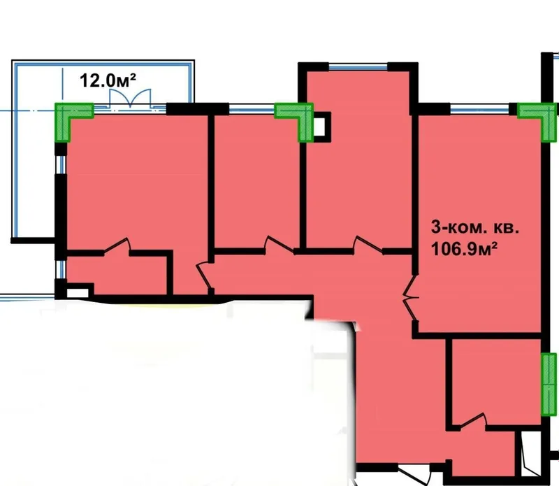 106.9 m² 3 xonali kvartira sotiladi · ID 7123 2