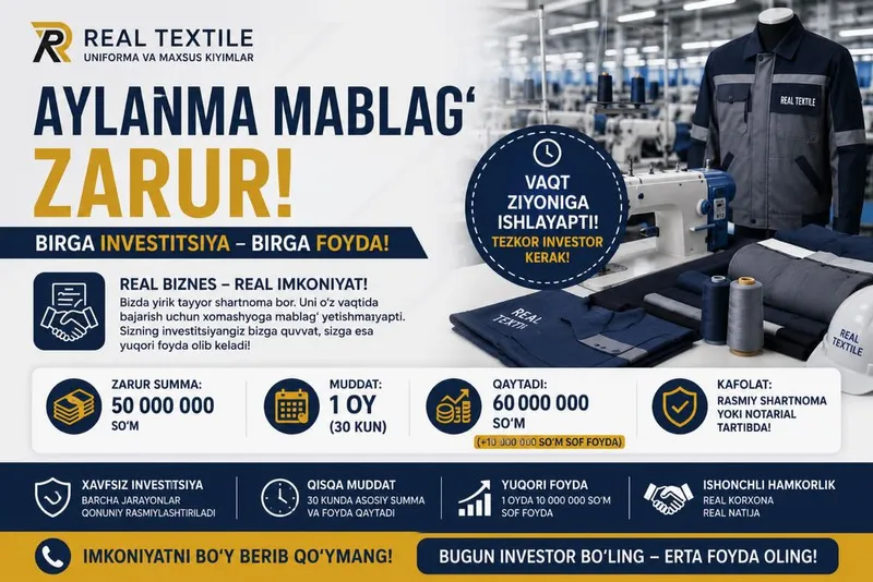Shoshilinch tayyor biznes uchun investor zarur